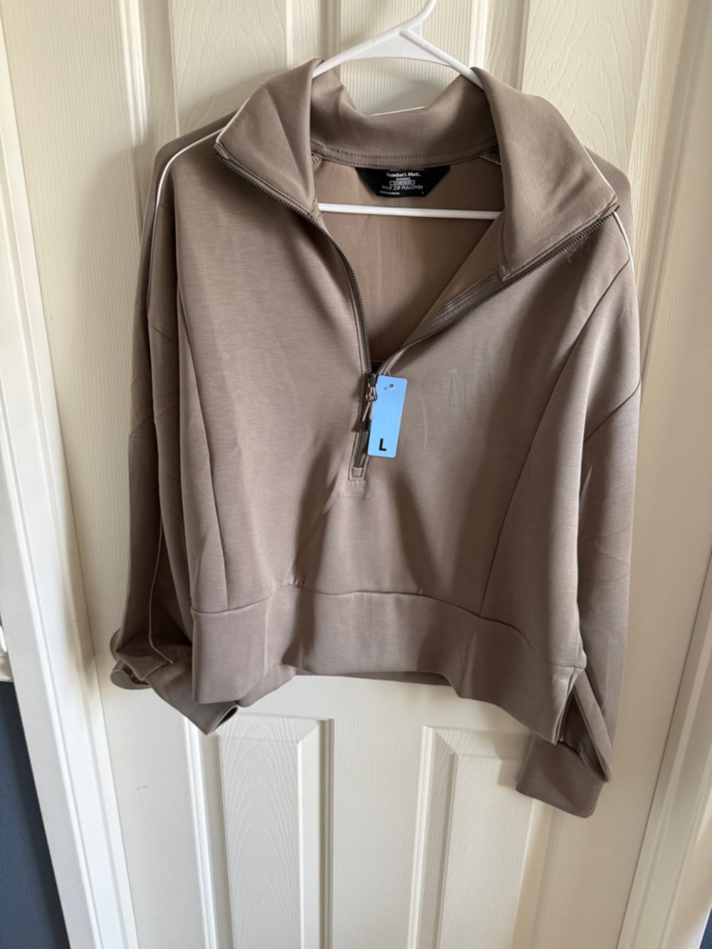 Half-Zip Bomber Pullover Jacket in Taupe